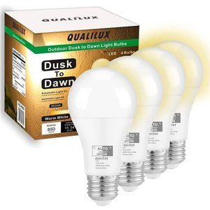 Dusk to Dawn Light Bulbs Warm White 3000K, 9.5W 850LM, 60W, A19 E26, 4-Pack